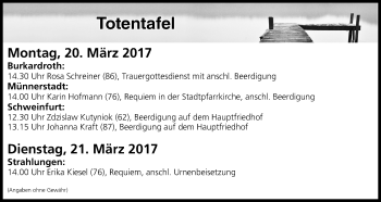 Anzeige von Totentafel vom 20.03.2017 von MGO