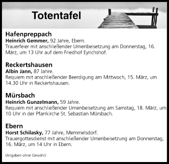 Anzeige von Totentafel vom 15.03.2017 von MGO