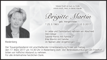 Anzeige von Brigitte Martin von MGO
