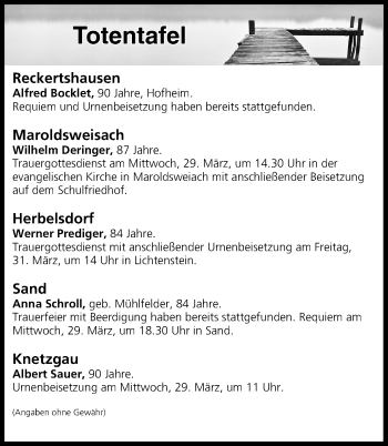 Anzeige von Totentafel vom 29.03.2017 von MGO