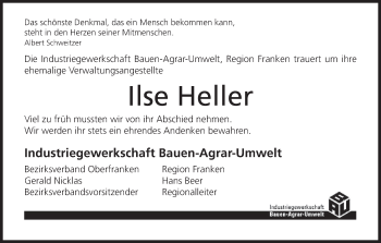 Anzeige von Ilse Heller von MGO