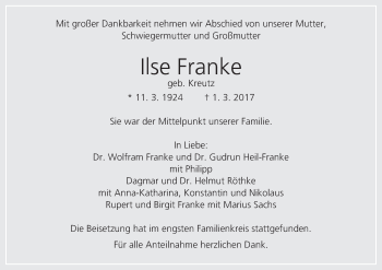 Anzeige von Ilse Franke von MGO