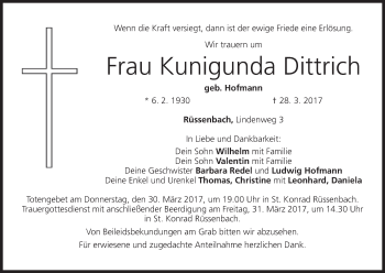 Anzeige von Kunigunda Dittrich von MGO