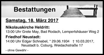 Anzeige von Bestattungen vom 18.03.2017 von MGO