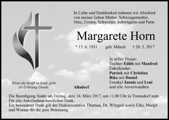 Anzeige von Margarete Horn von MGO