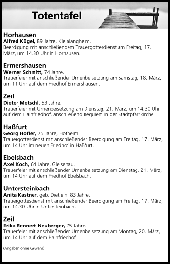Anzeige von Totentafel vom 17.03.2017 von MGO