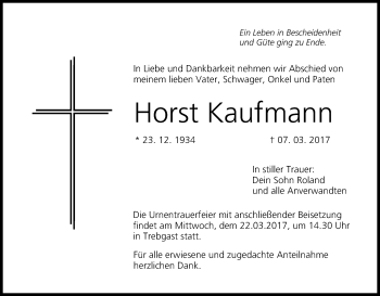 Anzeige von Horst Kaufmann von MGO