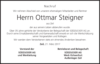 Anzeige von Ottmar Steigner von MGO