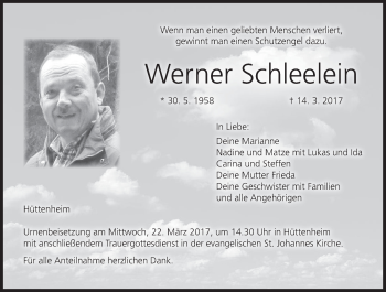 Anzeige von Werner Schleelein von MGO