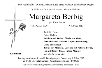 Anzeige von Margareta Berbig von MGO