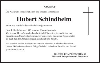 Anzeige von Hubert Schindhelm von MGO