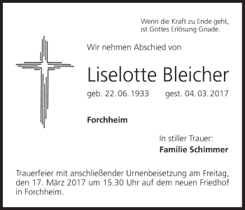 Anzeige von Liselotte Bleicher von MGO