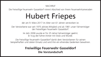 Anzeige von Hubert Friepes von MGO