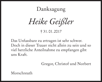 Anzeige von Heike Geißler von MGO