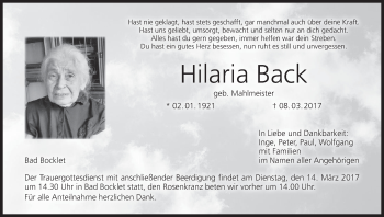 Anzeige von Hilaria Back von MGO