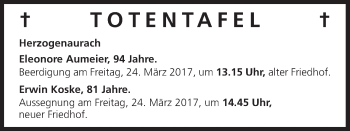 Anzeige von Totentafel vom 23.03.2017 von MGO
