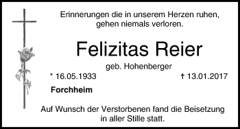 Anzeige von Felizitas Reier von MGO