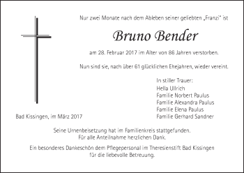 Anzeige von Bruno Bender von MGO