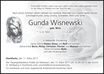 Anzeige von Gunda Wisnewski von MGO