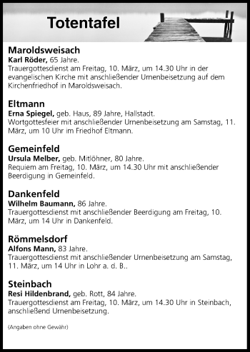 Anzeige von Totentafel vom 10.03.2017 von MGO