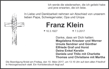 Anzeige von Franz Klein von MGO