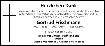 Anzeige von Gertrud Frischmann von MGO