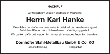 Anzeige von Karl Hanke von MGO