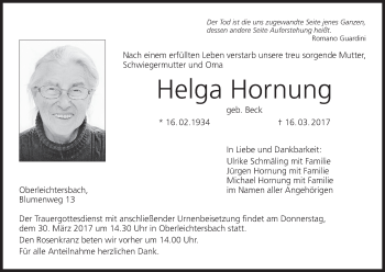 Anzeige von Helga Hornung von MGO