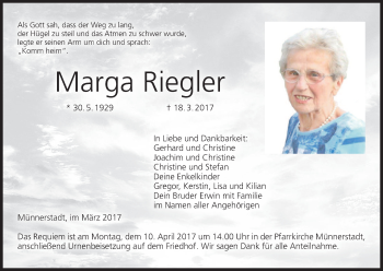 Anzeige von Marga Riegler von MGO