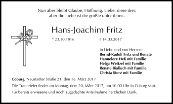 Anzeige von Hans-Joachim Fritz von MGO