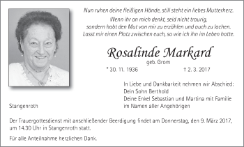 Anzeige von Rosalinde Markard von MGO