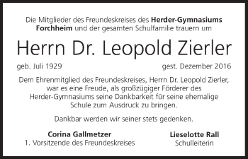 Anzeige von Leopold Zierler von MGO