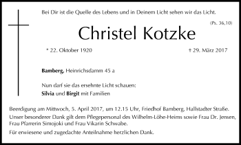 Anzeige von Christel Kotzke von MGO