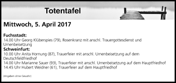 Anzeige von Totentafel vom 05.04.2017 von MGO