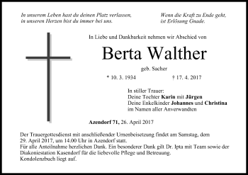 Anzeige von Berta Walther von MGO