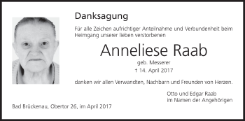 Anzeige von Anneliese Raab von MGO