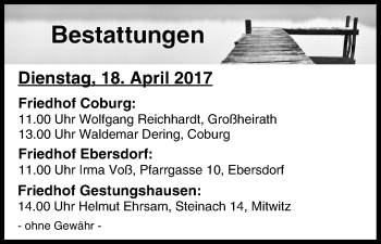Anzeige von Bestattungen vom 18.04.2017 von MGO
