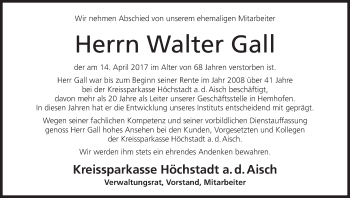 Anzeige von Walter Gall von MGO