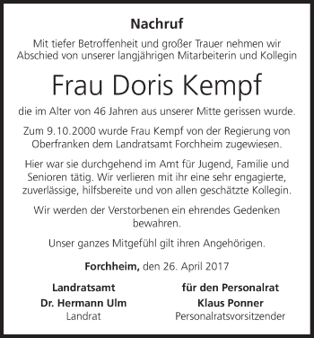 Anzeige von Doris Kempf von MGO