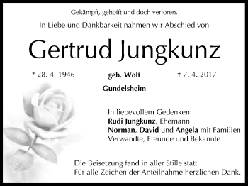 Anzeige von Gertrud Jungkunz von MGO