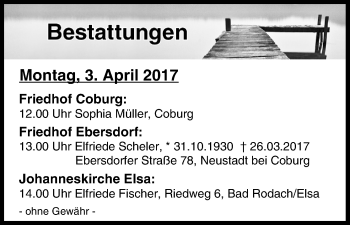 Anzeige von Bestattungen vom 03.04.2017 von MGO