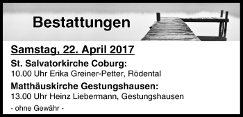 Anzeige von Bestattungen vom 22.04.2017 von MGO