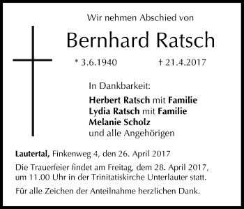 Anzeige von Bernhard Ratsch von MGO