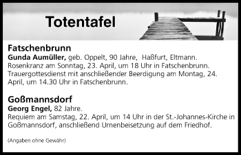 Anzeige von Totentafel vom 21.04.2017 von MGO