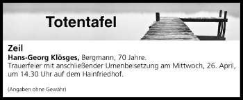 Anzeige von Totentafel vom 22.04.2017 von MGO