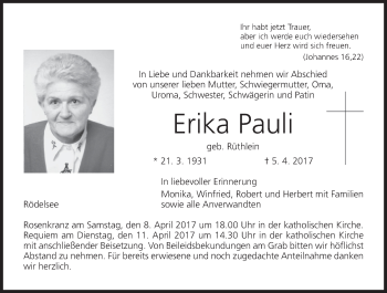 Anzeige von Erika Pauli von MGO