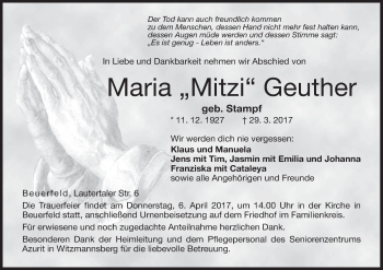 Anzeige von Maria Geuther von MGO