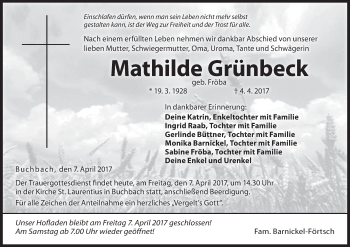 Anzeige von Mathilde Grünbeck von MGO