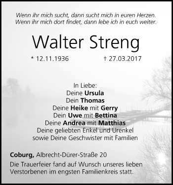 Anzeige von Walter Streng von MGO