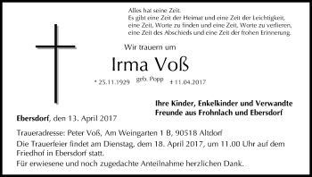Anzeige von Irma Voß von MGO
